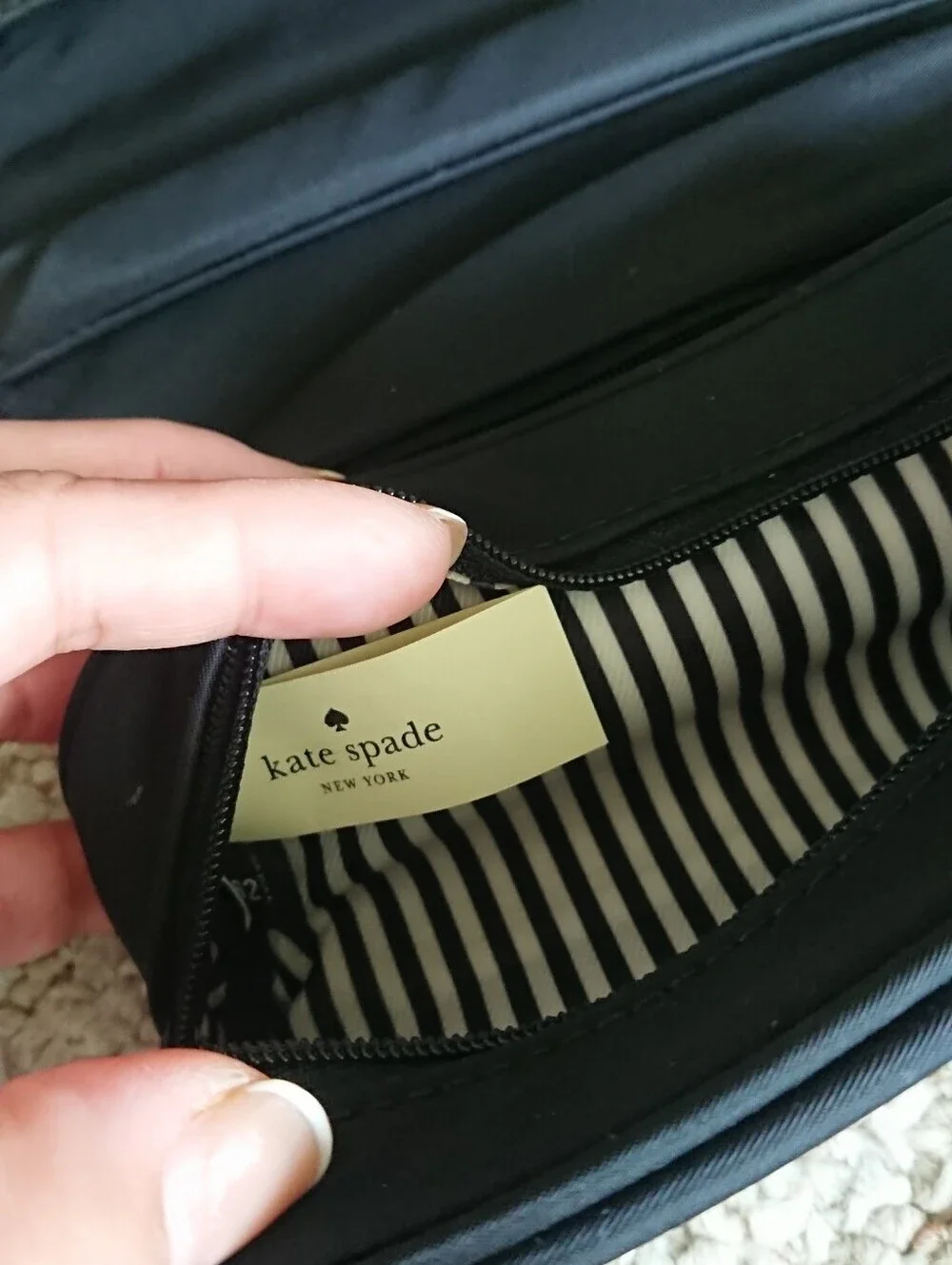 kate spade black nylon zip cosmetic pouch with gold logo
